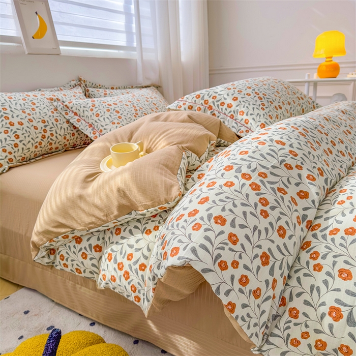 91家纺网 家纺一手货源 找家纺 雅慕家居 2024新款A类臻棉提花清新风四件套柔软亲肤 似锦