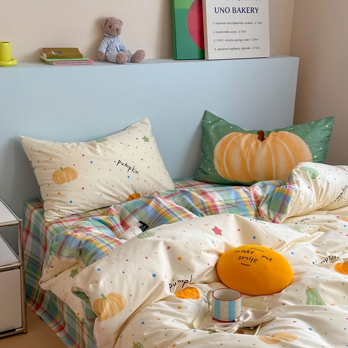 91家纺网 家纺一手货源 找家纺 时年 2024新款全棉数码大版趣味系列四件套 南瓜派