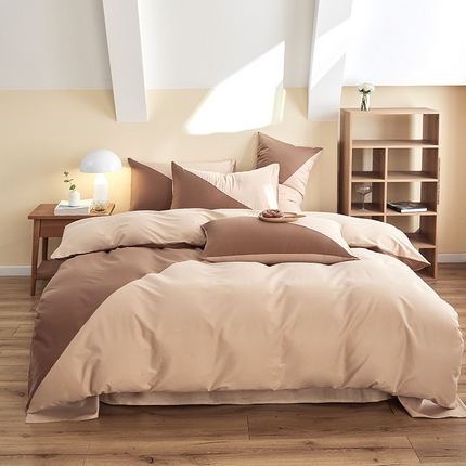 91家纺网 家纺一手货源 找家纺 慕希家纺 2024新款40S全棉喷气13372简约三角拼四件套 简约-香槟咖