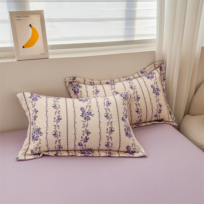 91家纺网 家纺一手货源 找家纺 雅慕家居 2024新款A类臻棉提花清新风四件套柔软亲肤 紫藤