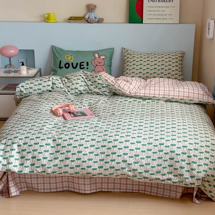 91家纺网 家纺一手货源 找家纺 时年 2024新款全棉数码大版趣味系列四件套 可爱芽