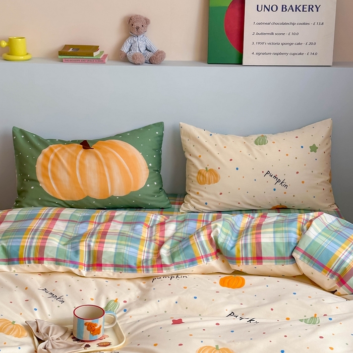 91家纺网 家纺一手货源 找家纺 时年 2024新款全棉数码大版趣味系列四件套 南瓜派