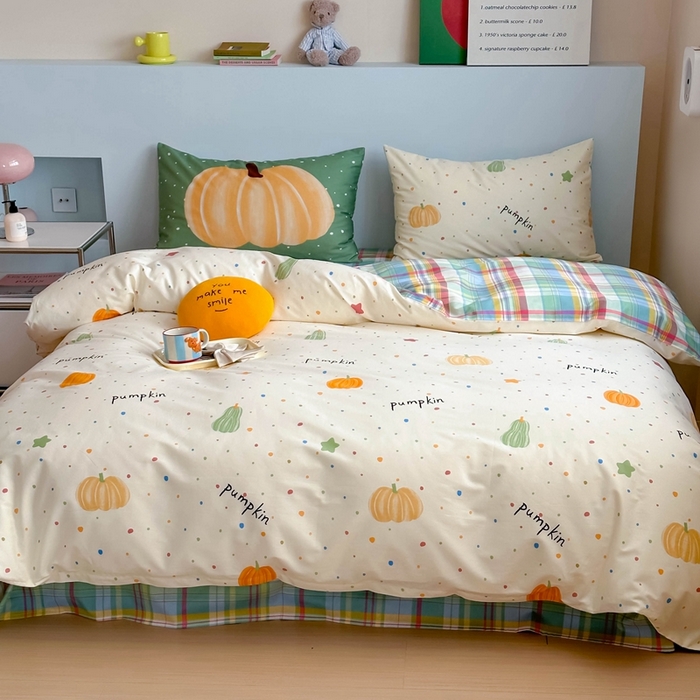 91家纺网 家纺一手货源 找家纺 时年 2024新款全棉数码大版趣味系列四件套 南瓜派