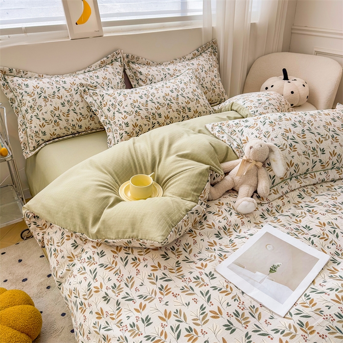 91家纺网 家纺一手货源 找家纺 雅慕家居 2024新款A类臻棉提花清新风四件套柔软亲肤 幸运草