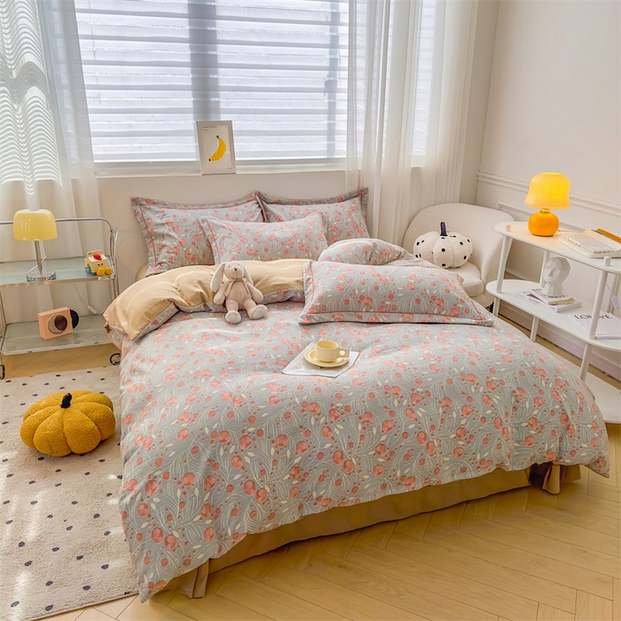 91家纺网 家纺一手货源 找家纺 雅慕家居 2024新款A类臻棉提花清新风四件套柔软亲肤 东方悦色