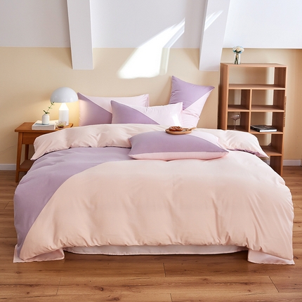 91家纺网 家纺一手货源 找家纺 慕希家纺 2024新款40S全棉喷气13372简约三角拼四件套 简约-玉紫