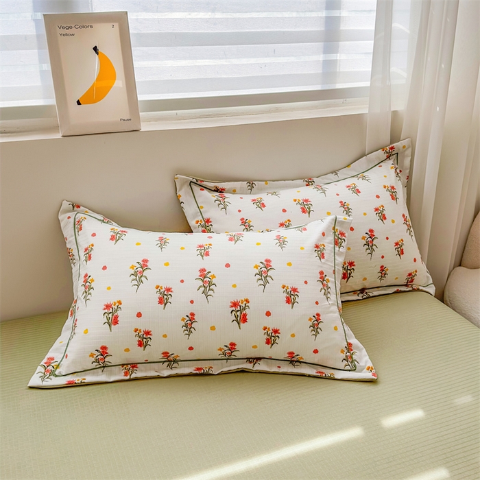 91家纺网 家纺一手货源 找家纺 雅慕家居 2024新款A类臻棉提花清新风四件套柔软亲肤 田园