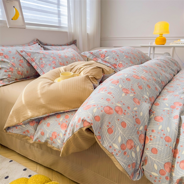 91家纺网 家纺一手货源 找家纺 雅慕家居 2024新款A类臻棉提花清新风四件套柔软亲肤 东方悦色