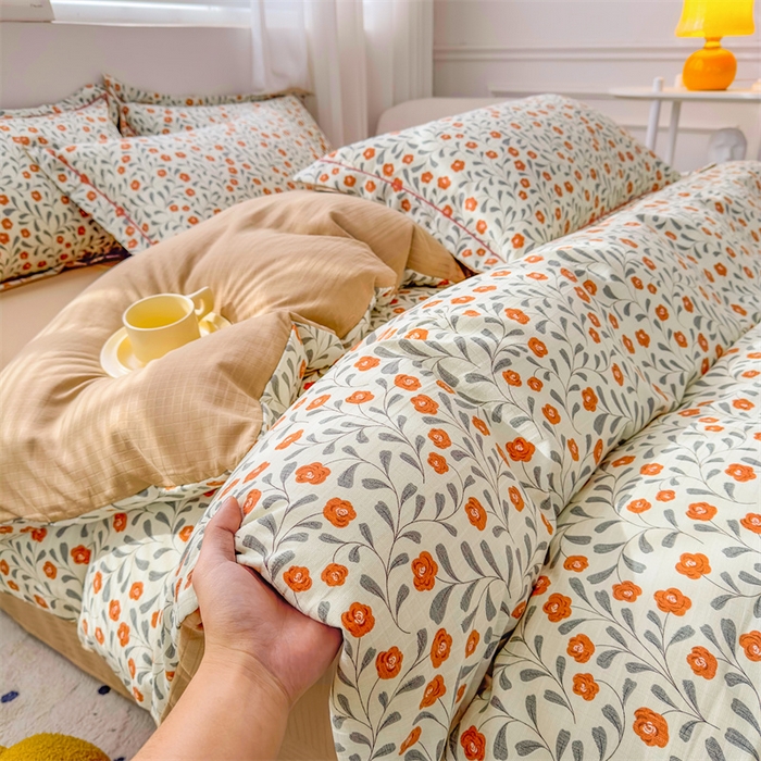 91家纺网 家纺一手货源 找家纺 雅慕家居 2024新款A类臻棉提花清新风四件套柔软亲肤 似锦