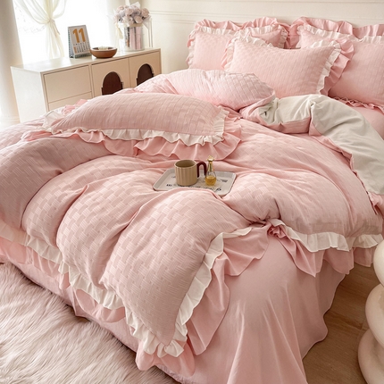 91家纺网 家纺一手货源 找家纺 （总）布可家纺 2025新款泡泡纱水洗双层边四件套-欢乐颂系列