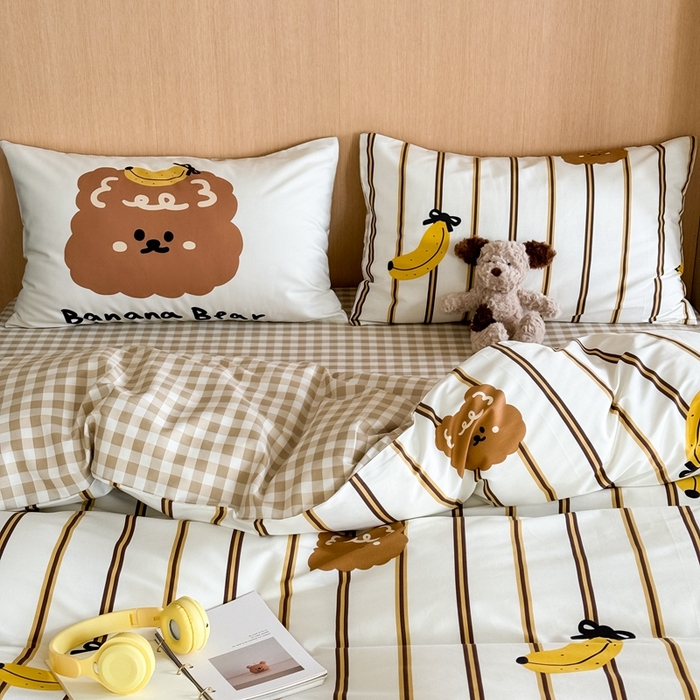 91家纺网 家纺一手货源 找家纺 时年 2024新款全棉数码大版趣味系列四件套 香蕉熊