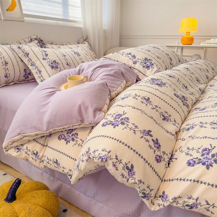91家纺网 家纺一手货源 找家纺 雅慕家居 2024新款A类臻棉提花清新风四件套柔软亲肤 紫藤