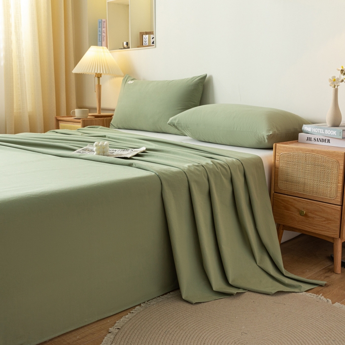 91家纺网 家纺一手货源 找家纺 AB家纺 2024新款A类40支水洗全棉床单三件套 素绿