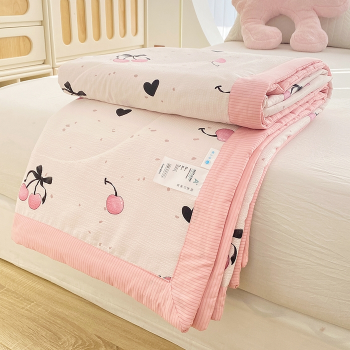 91家纺网 家纺一手货源 找家纺 金麦 2024新款A类有氧提花泡泡棉夏被 粉樱桃