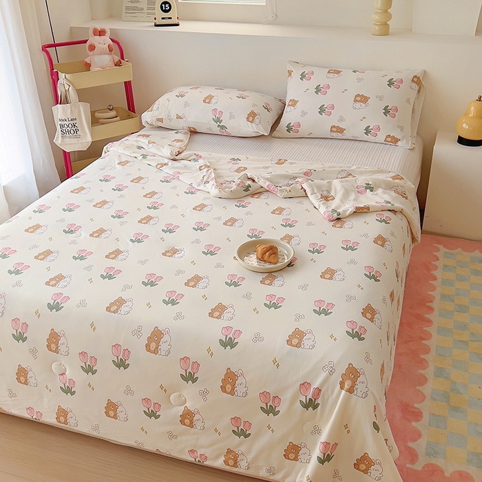 91家纺网 家纺一手货源 找家纺 木堇家居 2024新款10%大豆纤维针织棉夏被 好朋友