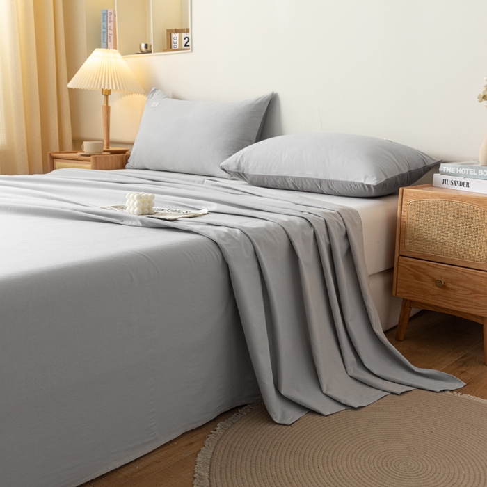 91家纺网 家纺一手货源 找家纺 AB家纺 2024新款A类40支水洗全棉床单三件套 浅灰