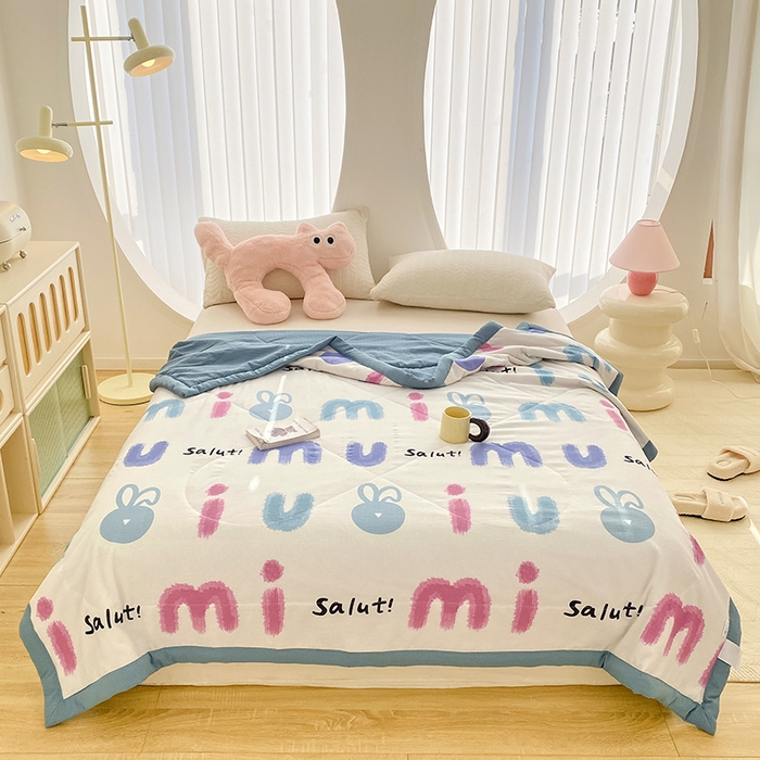 91家纺网 家纺一手货源 找家纺 金麦 2024新款A类有氧提花泡泡棉夏被 七彩兔