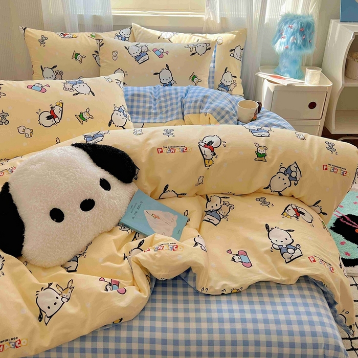 91家纺网 家纺一手货源 找家纺 星座家纺 2025新款40s全棉卡通印花四件套 格子帕恰狗