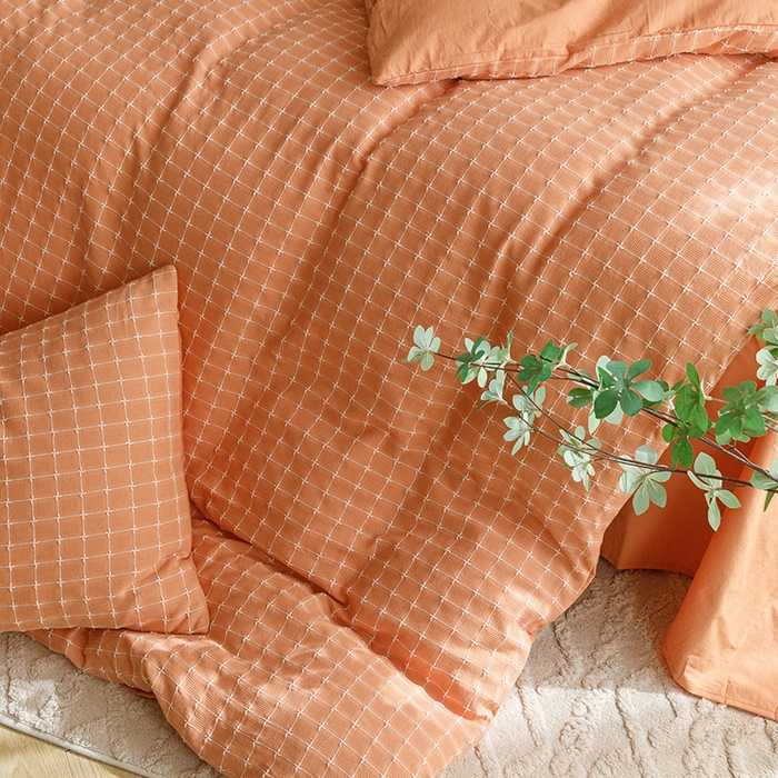 91家纺网 家纺一手货源 找家纺 蜜柚 2024新款全棉色织水洗提花四件套 艾玛橘