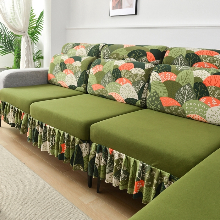 91家纺网 家纺一手货源 找家纺 千彤沙发垫 2024新款裙边款-高精密雪尼尔沙发垫 绿色-组合2