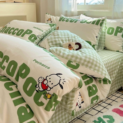 91家纺网 家纺一手货源 找家纺 星座家纺 2025新款40s全棉卡通印花四件套 字母帕恰狗