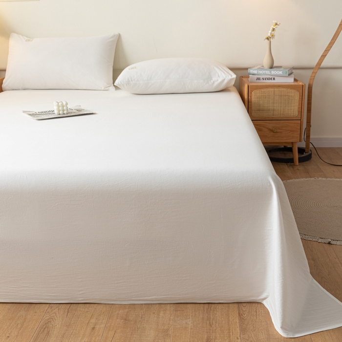 91家纺网 家纺一手货源 找家纺 AB家纺 2024新款A类40支水洗全棉床单三件套 米月白