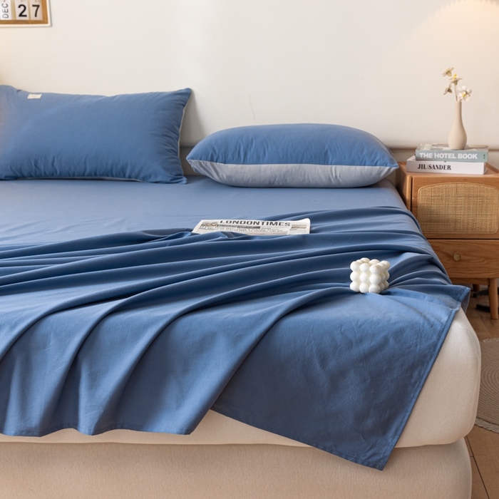 91家纺网 家纺一手货源 找家纺 AB家纺 2024新款A类40支水洗全棉床单三件套 宾利蓝