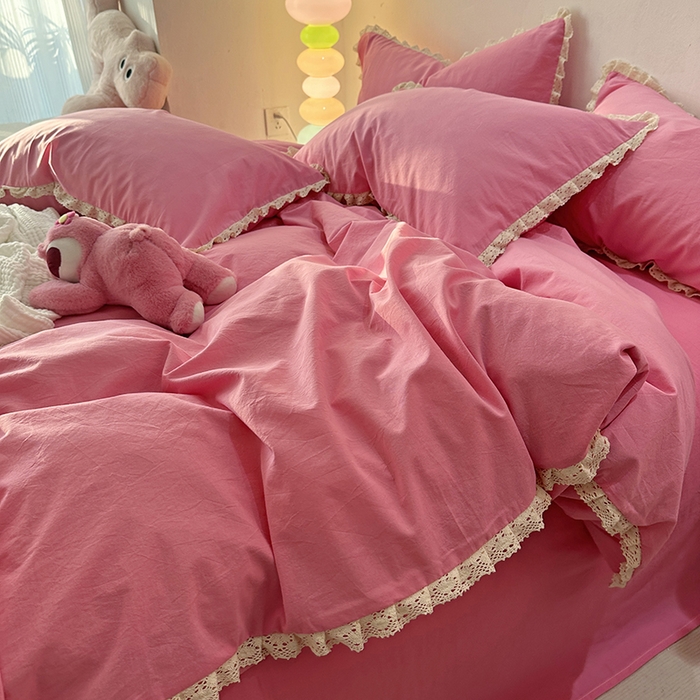 91家纺网 家纺一手货源 找家纺 千朵 2024新款全棉水洗棉四件套 冰激凌粉