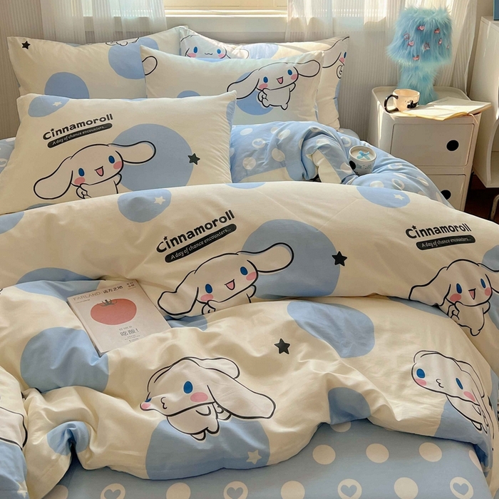 91家纺网 家纺一手货源 找家纺 星座家纺 2025新款40s全棉卡通印花四件套 泡泡玉桂狗