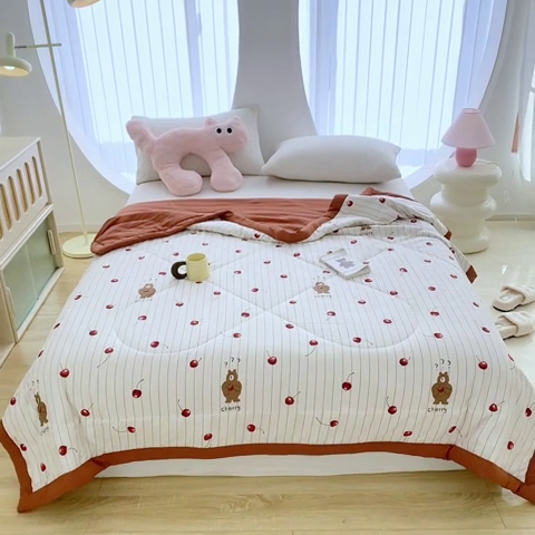 91家纺网 家纺一手货源 找家纺 金麦 2024新款A类有氧提花泡泡棉夏被 车厘子