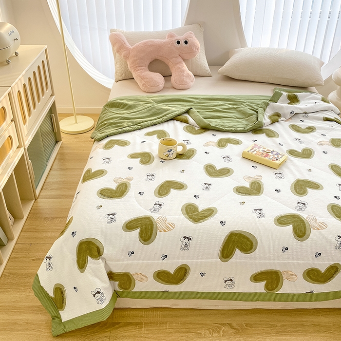 91家纺网 家纺一手货源 找家纺 金麦 2024新款A类有氧提花泡泡棉夏被 甜心绿