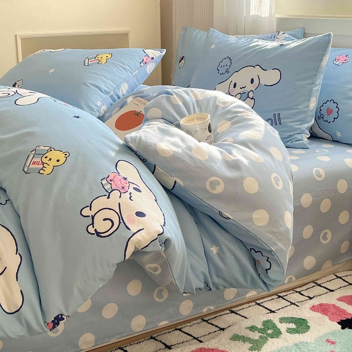 91家纺网 家纺一手货源 找家纺 星座家纺 2025新款40s全棉卡通印花四件套 波点玉桂狗