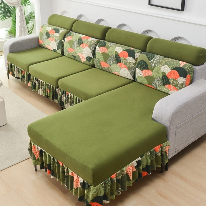 91家纺网 家纺一手货源 找家纺 千彤沙发垫 2024新款裙边款-高精密雪尼尔沙发垫 绿色-组合1