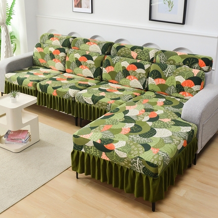 千彤沙发垫 2024新款裙边款-高精密雪尼尔沙发垫 森林派对