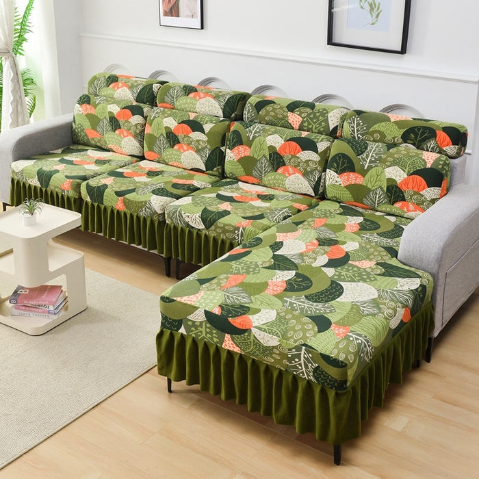 91家纺网 家纺一手货源 找家纺 千彤沙发垫 2024新款裙边款-高精密雪尼尔沙发垫 森林派对