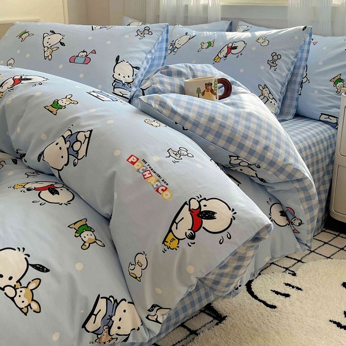 91家纺网 家纺一手货源 找家纺 星座家纺 2025新款40s全棉卡通印花四件套 蓝色帕恰狗