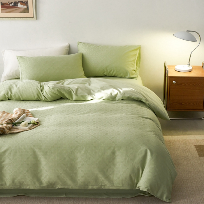 91家纺网 家纺一手货源 找家纺 AB家纺 2024新款全棉华夫格四件套 四叶草-新芽绿