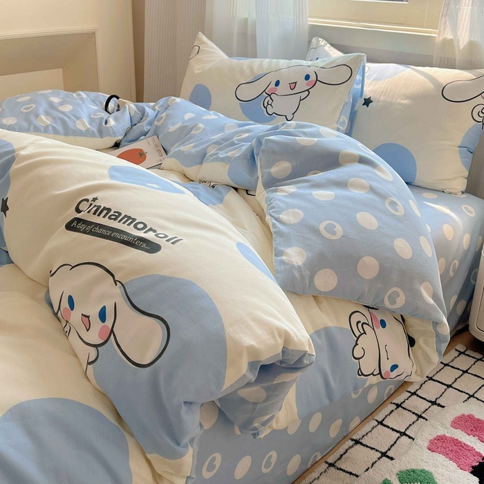 91家纺网 家纺一手货源 找家纺 星座家纺 2025新款40s全棉卡通印花四件套 泡泡玉桂狗