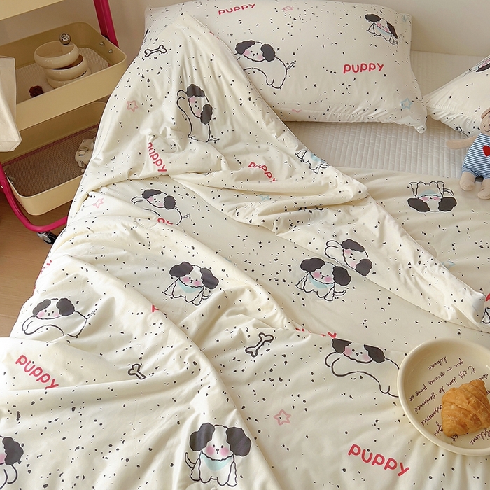 91家纺网 家纺一手货源 找家纺 木堇家居 2024新款10%大豆纤维针织棉夏被 斑点狗狗