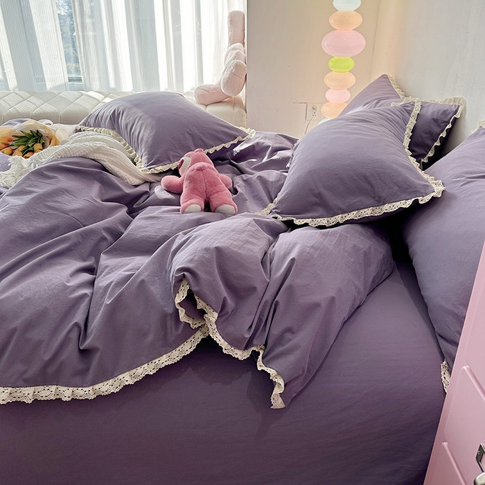 91家纺网 家纺一手货源 找家纺 千朵 2024新款全棉水洗棉四件套 芊紫