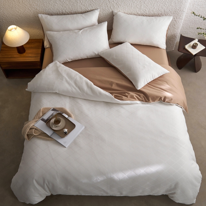 91家纺网 家纺一手货源 找家纺 AB家纺 2024新款全棉华夫格四件套 菱形格-象牙白