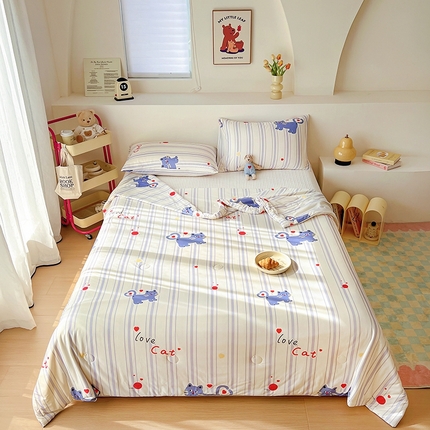 木堇家居 2024新款10%大豆纤维针织棉夏被 绣球猫咪