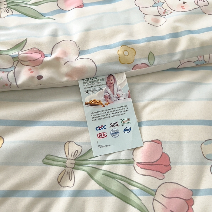 91家纺网 家纺一手货源 找家纺 木堇家居 2024新款10%大豆纤维针织棉夏被 蝴蝶兔兔