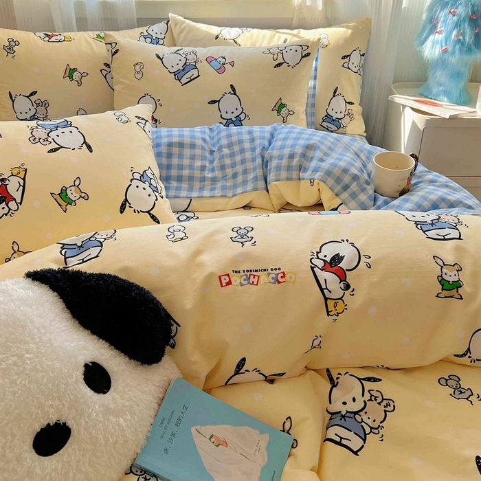 91家纺网 家纺一手货源 找家纺 星座家纺 2025新款40s全棉卡通印花四件套 格子帕恰狗