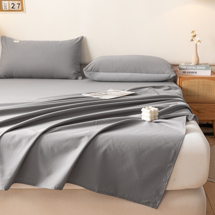 91家纺网 家纺一手货源 找家纺 AB家纺 2024新款A类40支水洗全棉床单三件套 深灰