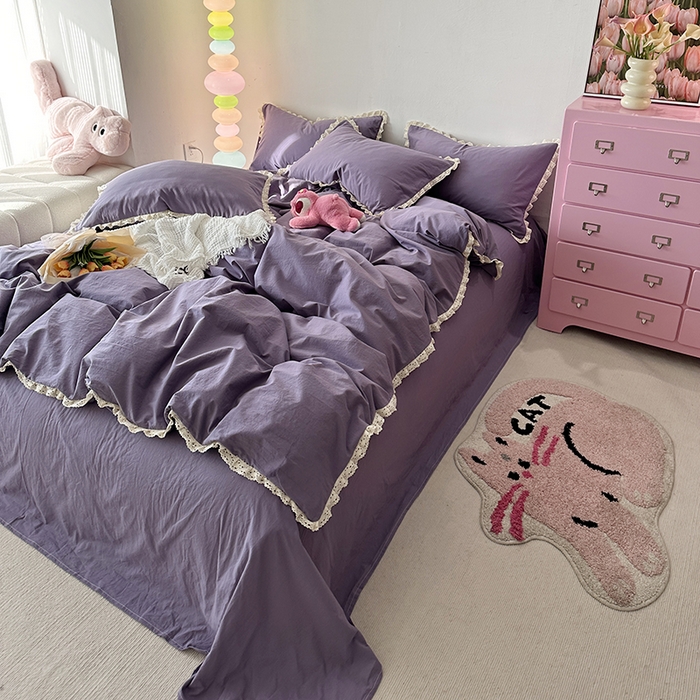 91家纺网 家纺一手货源 找家纺 千朵 2024新款全棉水洗棉四件套 芊紫