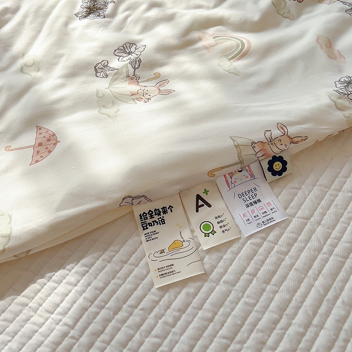 91家纺网 家纺一手货源 找家纺 木堇家居 2024新款10%大豆纤维针织棉夏被 彩虹小兔