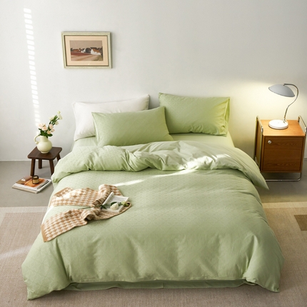 91家纺网 家纺一手货源 找家纺 AB家纺 2024新款全棉华夫格四件套 四叶草-新芽绿