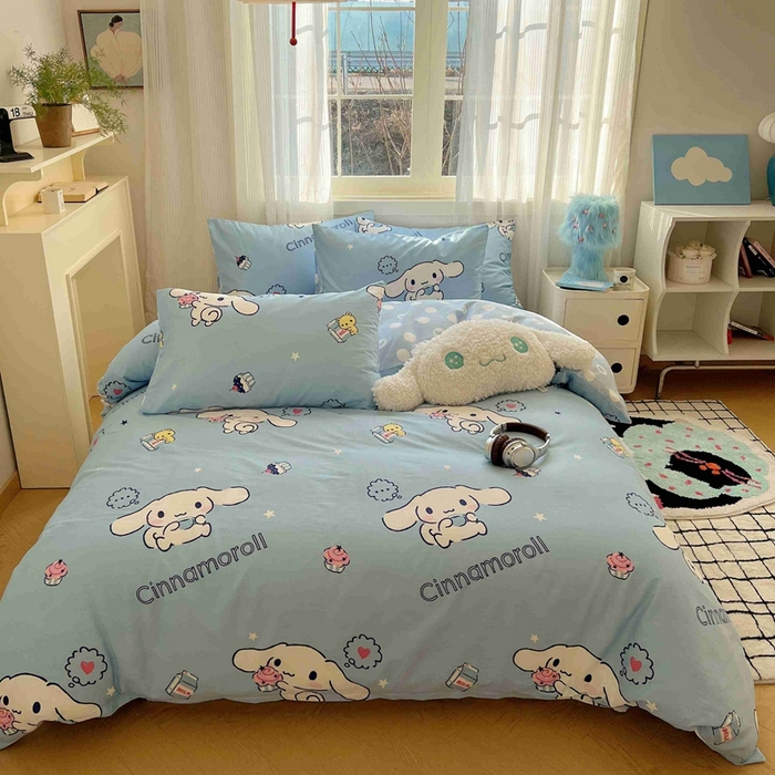 91家纺网 家纺一手货源 找家纺 星座家纺 2025新款40s全棉卡通印花四件套 波点玉桂狗