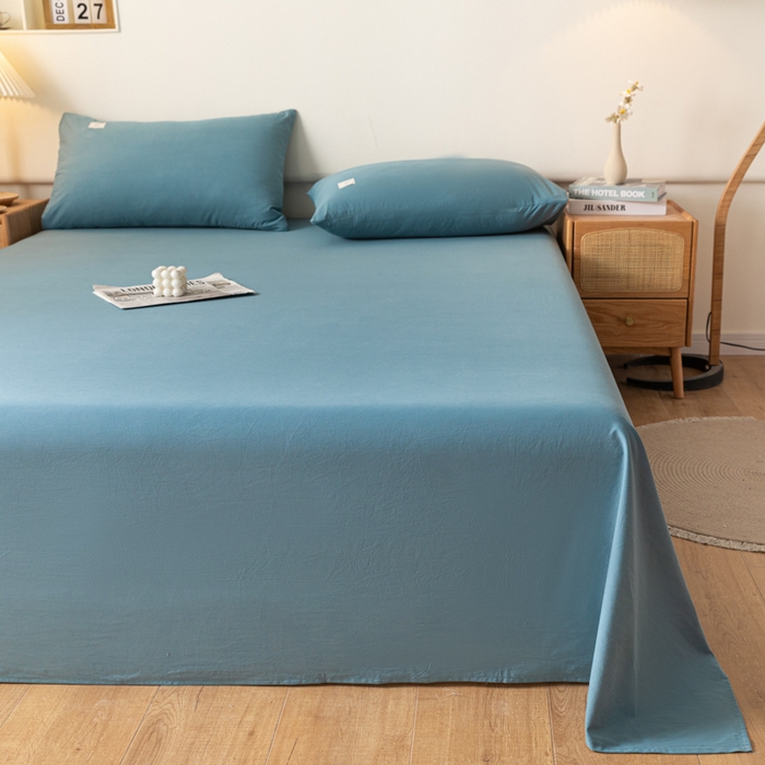 91家纺网 家纺一手货源 找家纺 AB家纺 2024新款A类40支水洗全棉床单三件套 水天蓝